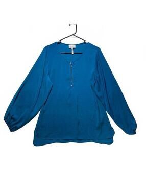 Laundry by Shelli Segal Women's Blue Long Sleeve Zip Neck Blouse Small